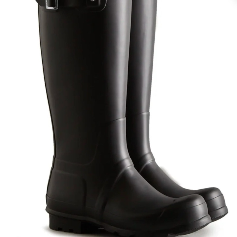 Hunter Black Tall Rain Boots with Buckle